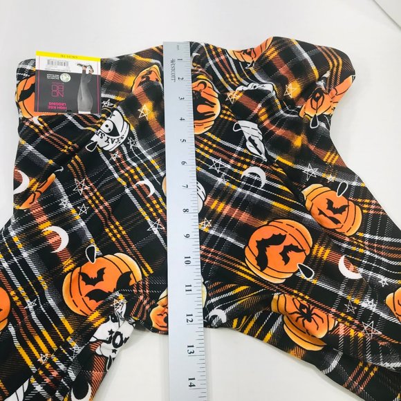 NoBo Women's Size Lg 11-13 Halloween Fall High Rise Leggings Plaid Pumpkin Black - Picture 11 of 11